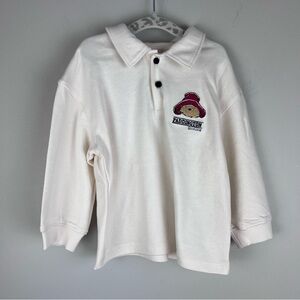 NWT H&M Kid’s Paddington Bear Collab Long Sleeve Polo Cream Shirt Size 2T